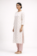 Pure cotton ivory kurta with blush heart motifs
