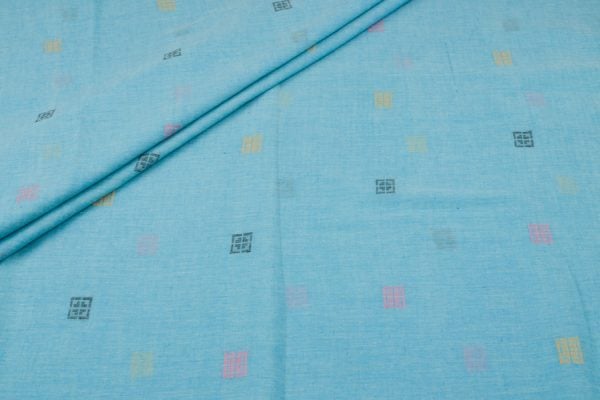 Sky Blue – Woven Design Handloom Pure Soft Cotton Fabric