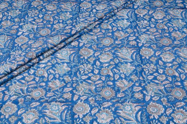Cornflower Blue – Floral Handblock Printed 100% Pure Cotton Fabric