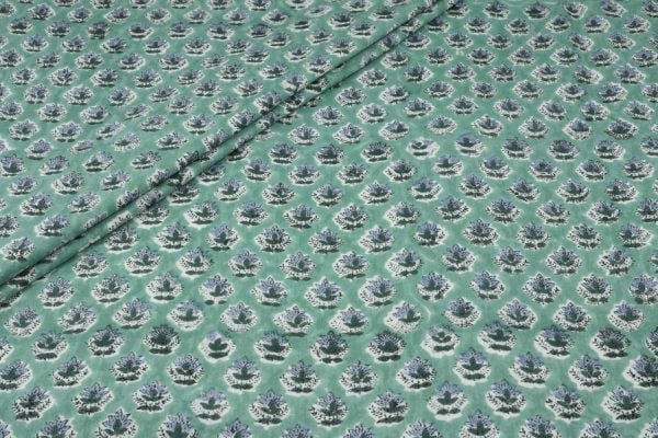 Seagrass Green – Floral Handblock Printed 100% Pure Cotton Fabric