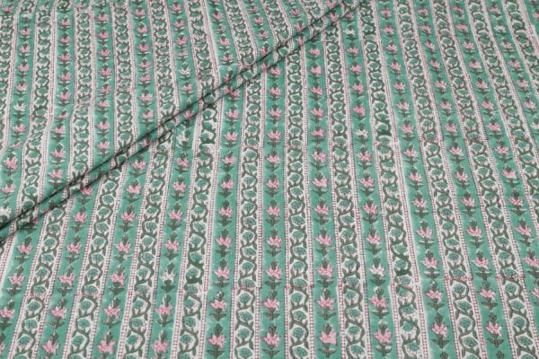 Seagrass Green – Floral Handblock Printed 100% Pure Cotton Fabric