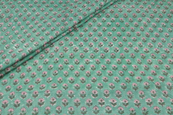 Seagrass Green – Floral Handblock Printed 100% Pure Cotton Fabric