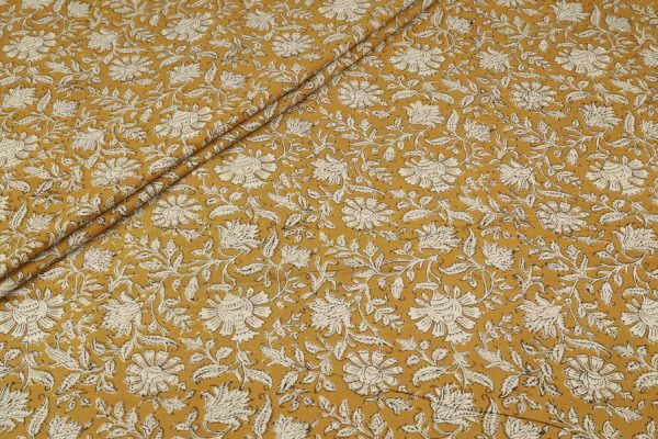Pre-Cut 2m Mustard Yellow – Bagru Handblock Printed Cotton Fabric