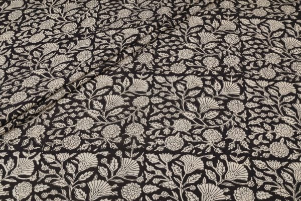 Pre-Cut 1.20m Natural Black – Bagru Handblock Printed Cotton Fabric