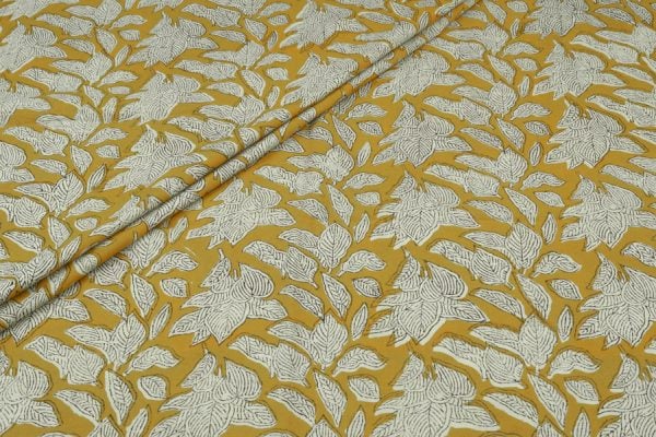 Pre-cut 1m Mustard Yellow – Bagru Handblock Printed Cotton Fabric