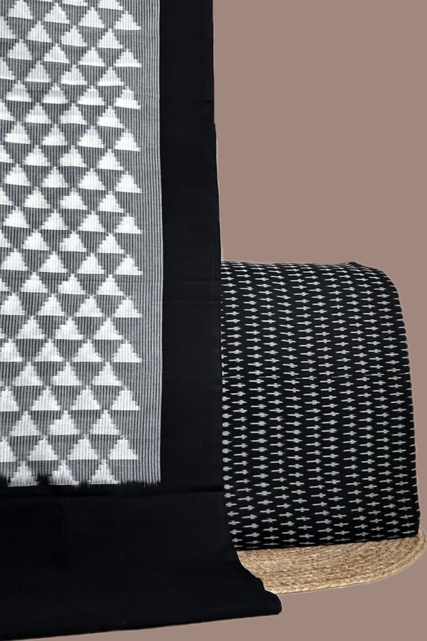 Black - 2pc Ikkat Cotton Dupatta and Handloom Soft Ikkat Cotton Top Fabric Set Black - 2pc Ikkat Cotton Dupatta and Handloom Soft Ikkat Cotton Top Fabric Set - Image 1