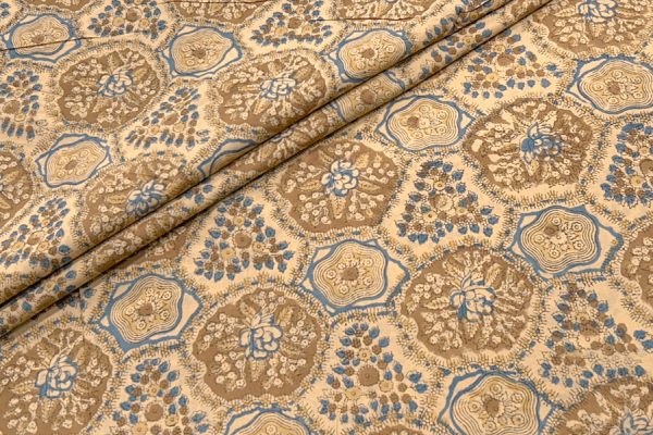 Sand Beige – Floral Handblock Printed 100% Pure Cotton Fabric