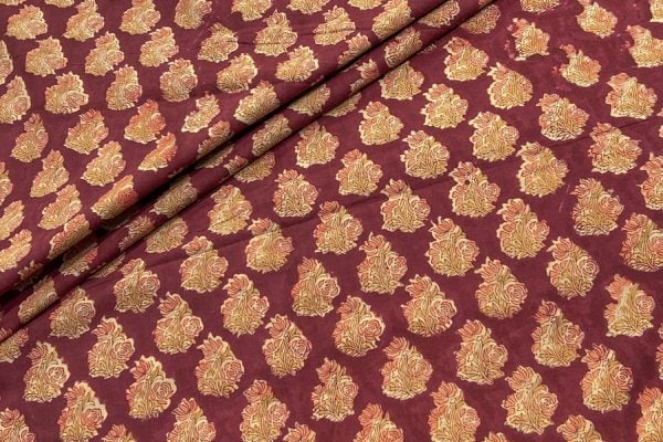 Maroon Red – Floral Handblock Printed 100% Pure Cotton Fabric