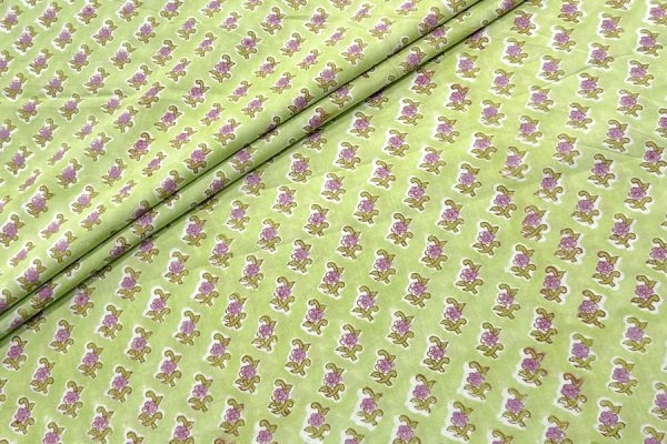 Lime Pastel Green – Floral Handblock Printed 100% Pure Cotton Fabric