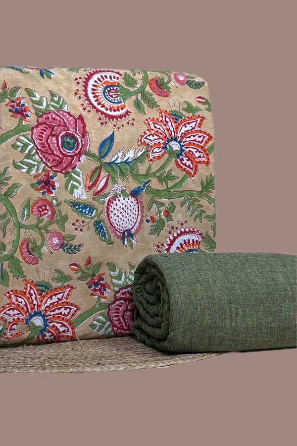 Brown - 2pc Pure Soft Cotton Top and Handloom Cotton Bottom Fabric Set