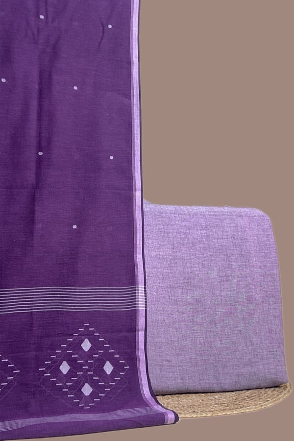 Purple - 2pc Handloom Cotton Dupatta and Handloom Soft Cotton Top Fabric Set Purple - 2pc Handloom Cotton Dupatta and Handloom Soft Cotton Top Fabric Set - Image 1