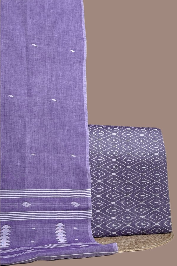 Purple - 2pc Handloom Cotton Dupatta and Handloom Ikkat Top Fabric Set Purple - 2pc Handloom Cotton Dupatta and Handloom Ikkat Top Fabric Set - Image 1