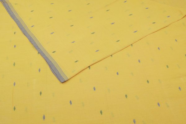 Pre-Cut 1.80m Lemon Yellow  Woven Design Flowy HandLoom Pure Soft Cotton Fabric