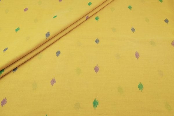 Pre-Cut 2.20m Lemon Yellow Woven Design Flowy HandLoom Pure Soft Cotton Fabric