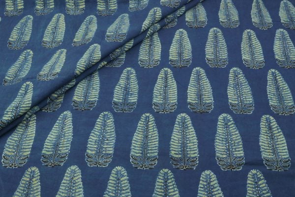 Natural Indigo Blue Handblock Ajrakh Printed Cotton Fabric