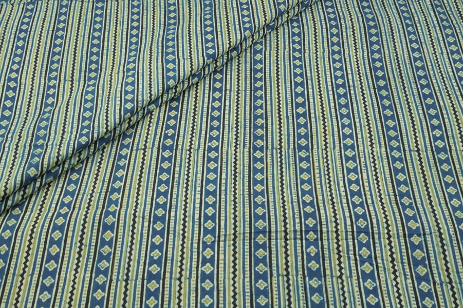 Natural Indigo Blue Handblock Ajrakh Printed Cotton Fabric Natural Indigo Blue Handblock Ajrakh Printed Cotton Fabric - Image 1