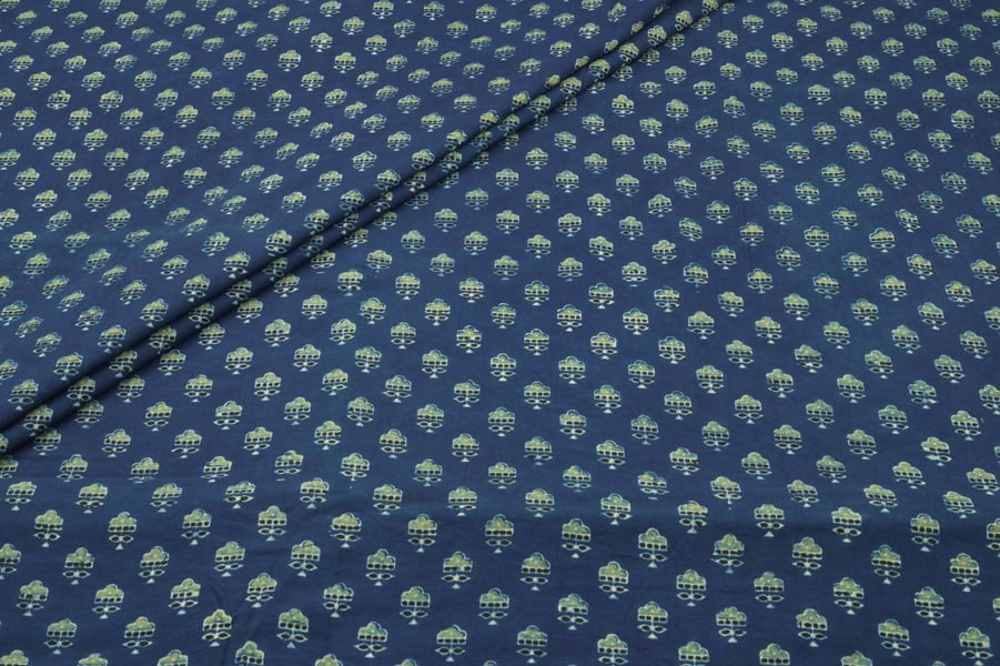 Natural Indigo Blue Handblock Ajrakh Printed Cotton Fabric Natural Indigo Blue Handblock Ajrakh Printed Cotton Fabric - Image 1