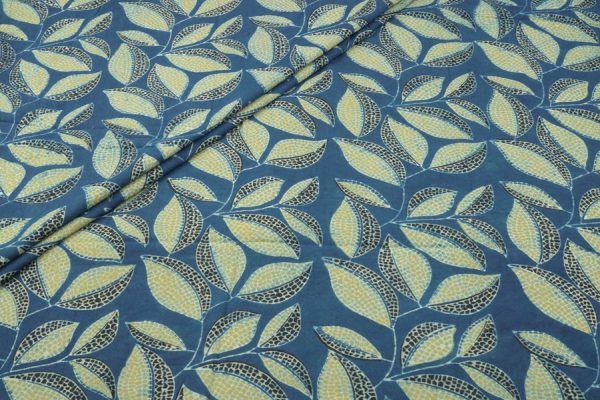 Pre-Cut 0.75m Natural Indigo Blue Handblock Ajrakh Printed Cotton Fabric