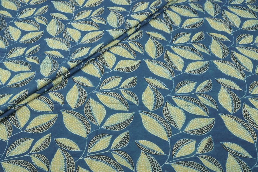 Natural Indigo Blue Handblock Ajrakh Printed Cotton Fabric Natural Indigo Blue Handblock Ajrakh Printed Cotton Fabric - Image 1