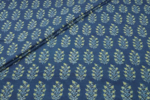 Natural Indigo Blue Handblock Ajrakh Printed Cotton Fabric