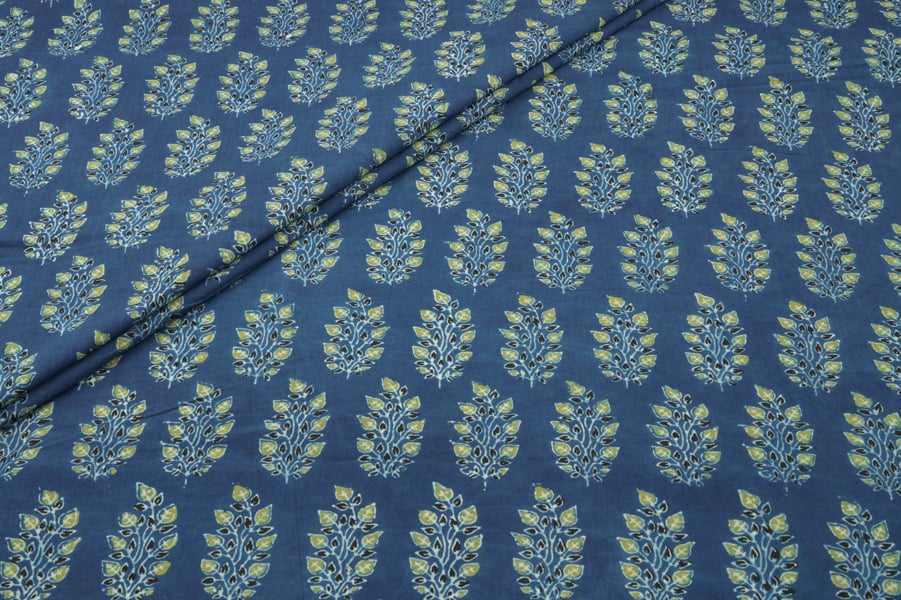 Natural Indigo Blue Handblock Ajrakh Printed Cotton Fabric Natural Indigo Blue Handblock Ajrakh Printed Cotton Fabric - Image 1