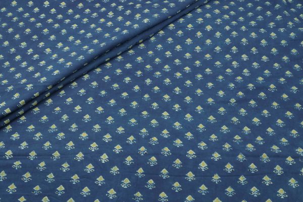 Natural Indigo Blue Handblock Ajrakh Printed Cotton Fabric
