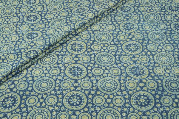 Natural Indigo Blue Handblock Ajrakh Printed Cotton Fabric