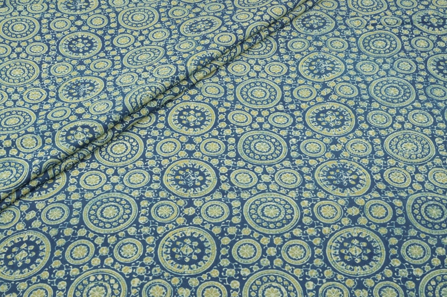Natural Indigo Blue Handblock Ajrakh Printed Cotton Fabric Natural Indigo Blue Handblock Ajrakh Printed Cotton Fabric - Image 1