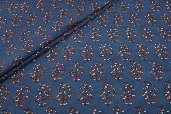 Pre-Cut 1.20m Natural Indigo Blue Handblock Ajrakh Printed Cotton Fabric