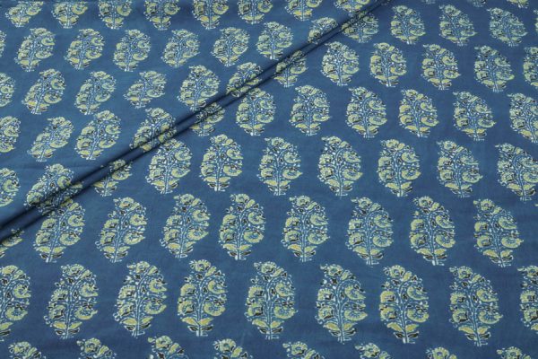 Pre-Cut 1.40m Natural Indigo Blue Handblock Ajrakh Printed Cotton Fabric