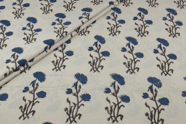 Natural White Handblock Ajrakh Printed Cotton Fabric