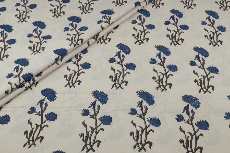 Natural White Handblock Ajrakh Printed Cotton Fabric Natural White Handblock Ajrakh Printed Cotton Fabric - Image 1