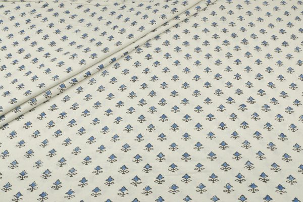 Pre-Cut 0.60m Natural White Handblock Ajrakh Printed Cotton Fabric