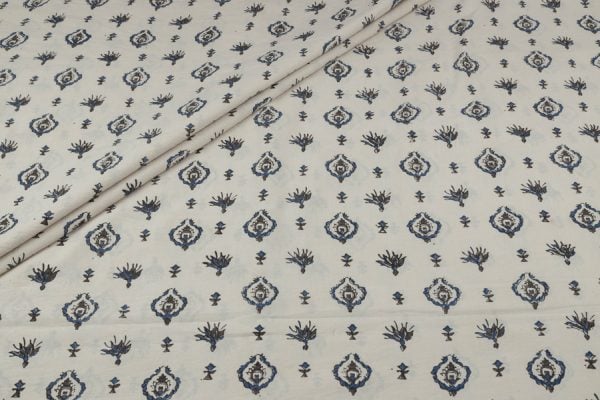 Pre-Cut 1.50m Natural White Handblock Ajrakh Printed Cotton Fabric