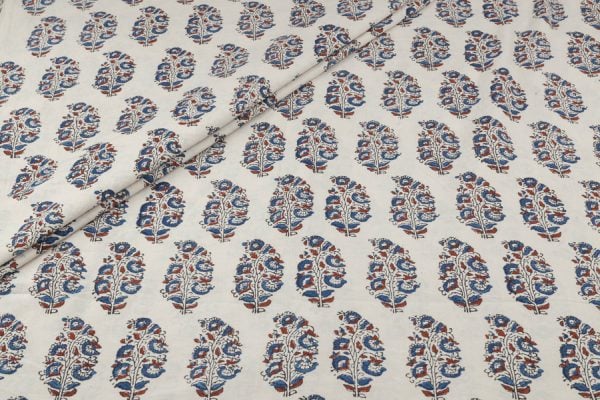 Natural White Handblock Ajrakh Printed Cotton Fabric