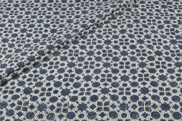 Natural White Handblock Ajrakh Printed Cotton Fabric