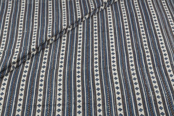 Natural White Handblock Ajrakh Printed Cotton Fabric
