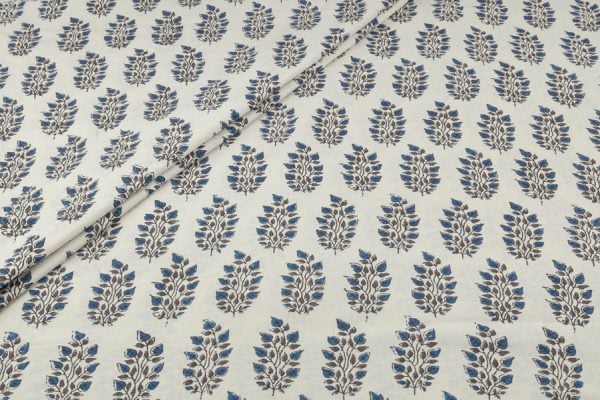 Natural White Handblock Ajrakh Printed Cotton Fabric