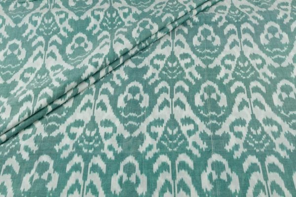 Pre-cut 2m Teal Green Mercerised Fine Handloom Ikkat Tie-Dye Pure Soft Cotton Fabric