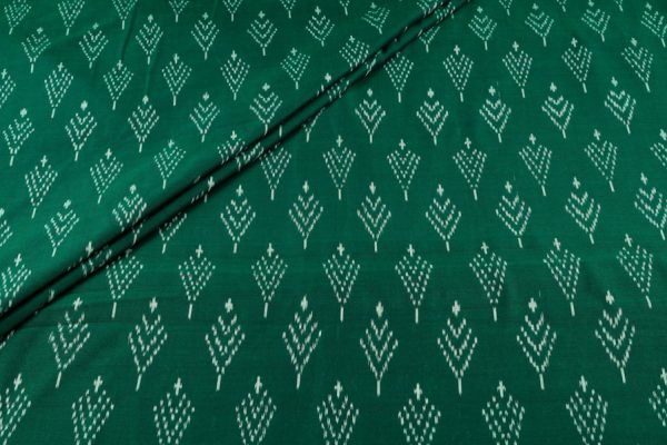 Pre-Cut 1.10m Bottle Green Mercerised Fine Handloom Ikkat Tie-Dye Pure Soft Cotton Fabric