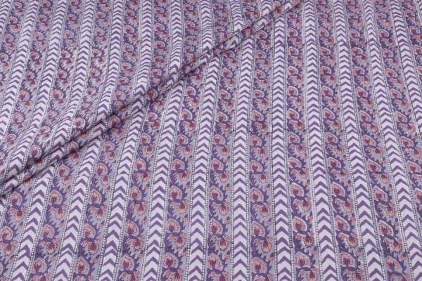 Pre-Cut 1.80m African Violet Floral Handblock Printed 100% Pure Soft Cotton Fabric