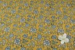 Gold Yellow  Floral Handblock Printed 100% Pure Soft Cotton Fabric - Image 3