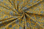 Gold Yellow  Floral Handblock Printed 100% Pure Soft Cotton Fabric - Image 4