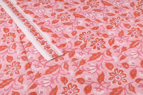 Blush Pink Floral Handblock Printed 100% Pure Soft Cotton Fabric