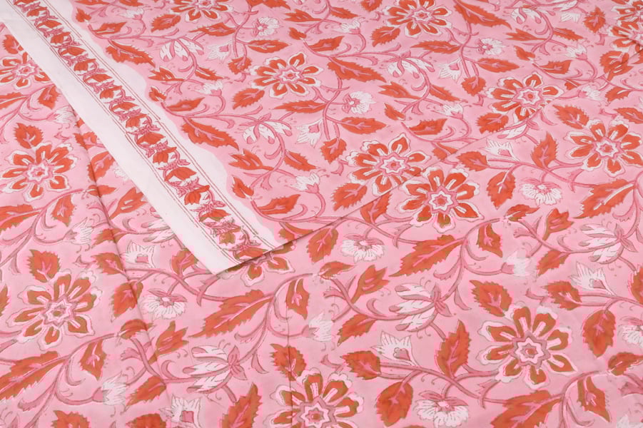Blush Pink Floral Handblock Printed 100% Pure Soft Cotton Fabric Blush Pink Floral Handblock Printed 100% Pure Soft Cotton Fabric - Image 1