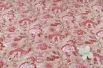 Warm Taupe Beige Floral Handblock Printed 100% Pure Soft Cotton Fabric - Image 3