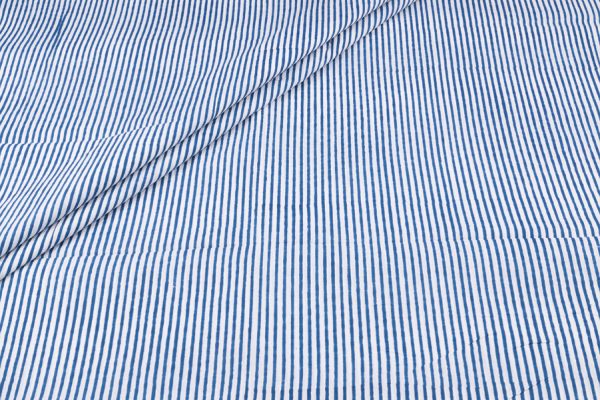 Pre-Cut 2.30m Bahama Blue Stripes Handblock Printed 100% Pure Soft Cotton Fabric