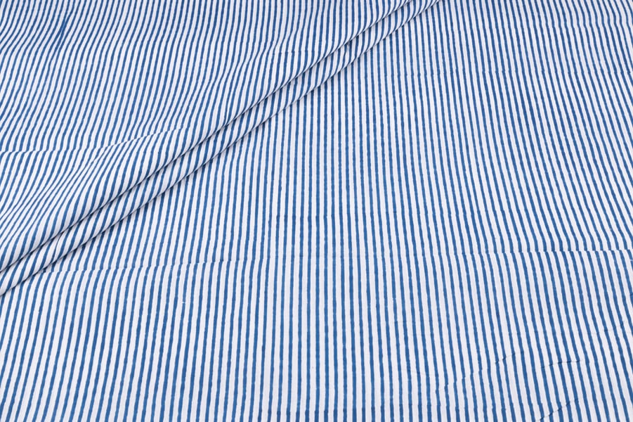 Bahama Blue Stripes Handblock Printed 100% Pure Soft Cotton Fabric Bahama Blue Stripes Handblock Printed 100% Pure Soft Cotton Fabric - Image 1