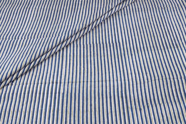 Tech Blue Stripes Handblock Printed 100% Pure Soft Cotton Fabric