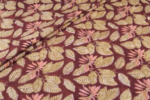 Brownish Red Floral Handblock Printed 100% Pure Soft Cotton Fabric